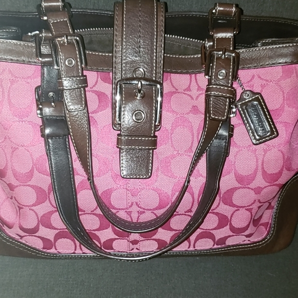 Large Coach Pink Signature C Jacquard Bag Purse - Picture 2 of 8